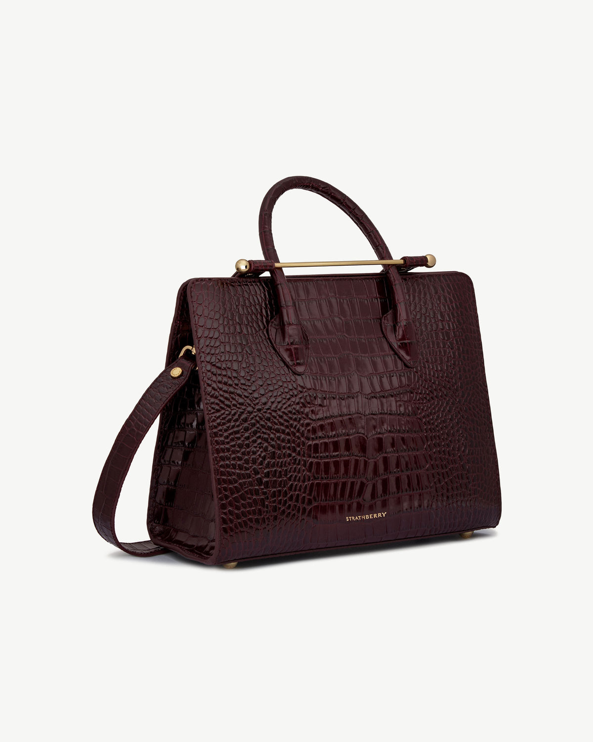 Midi Tote - Croc-Embossed Leather Burgundy