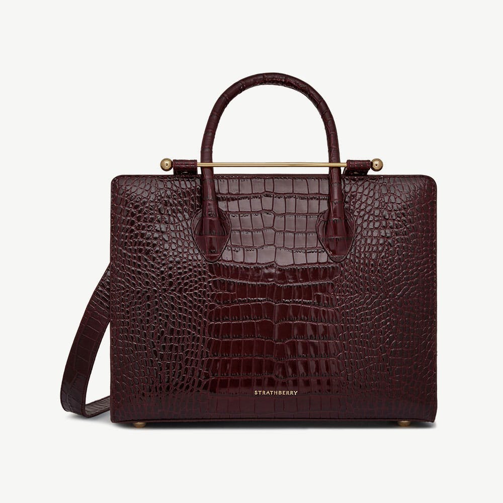 Midi Tote - Croc-Embossed Leather Burgundy