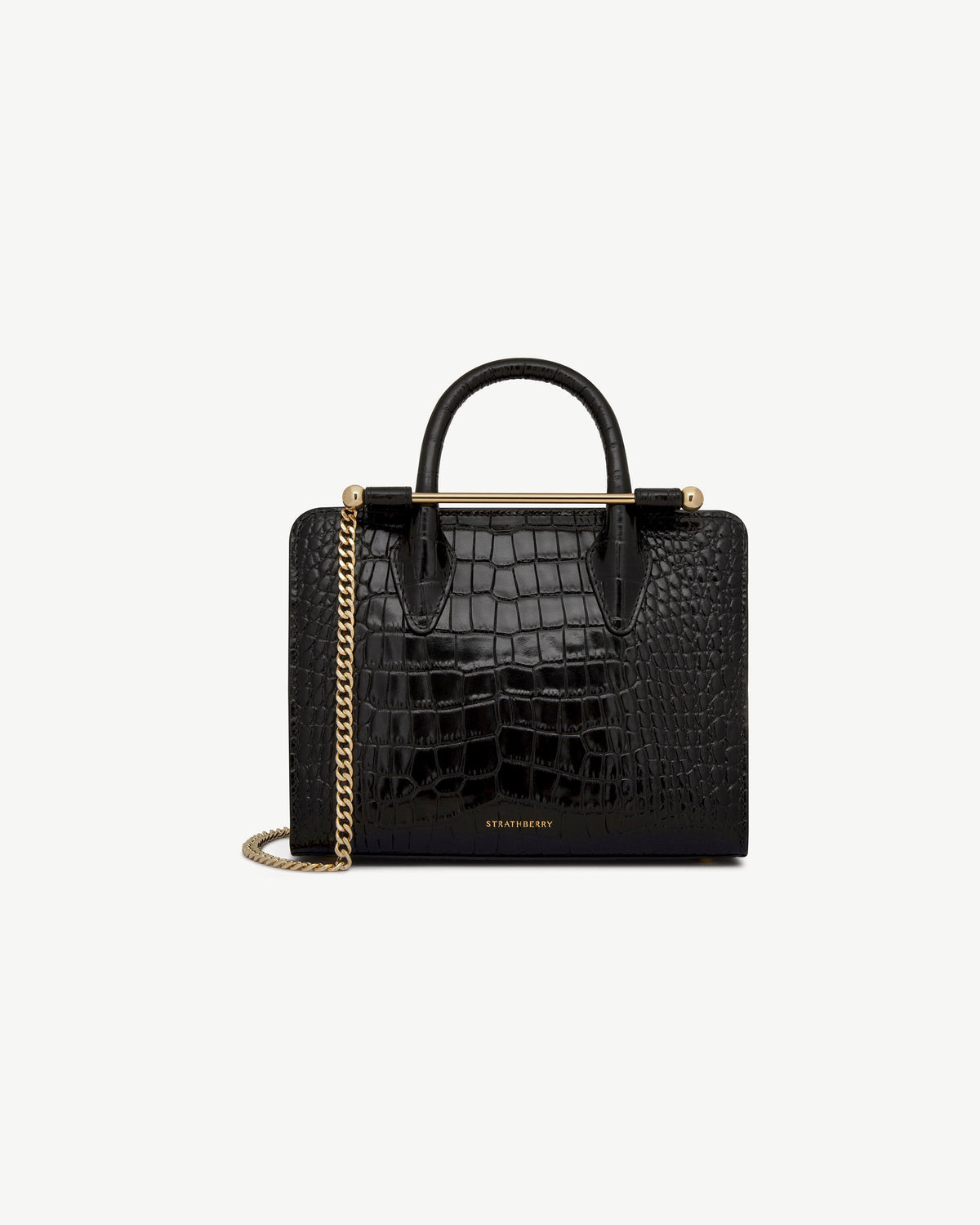 Mini Tote - Croc-Embossed Leather Black