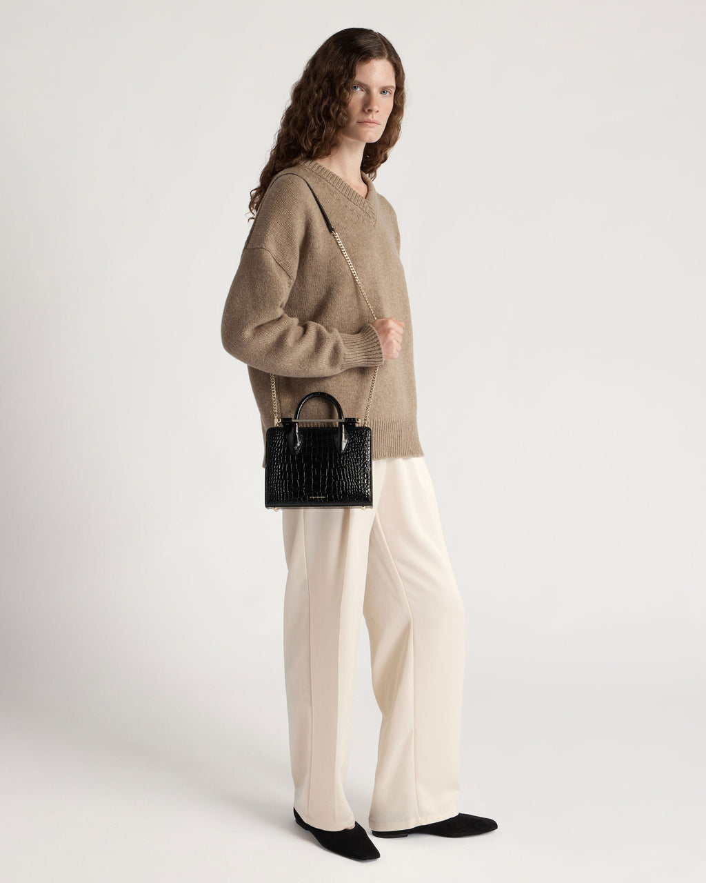 Mini Tote - Croc-Embossed Leather Black
