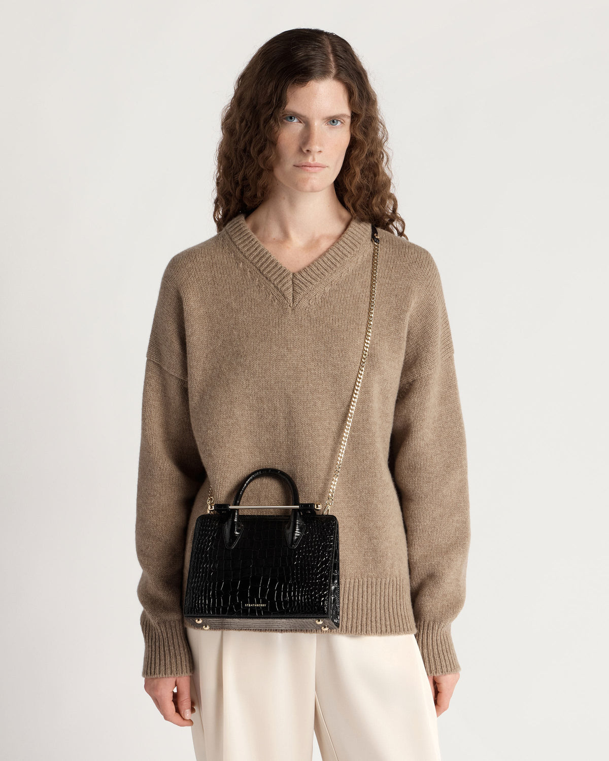 Mini Tote - Croc-Embossed Leather Black