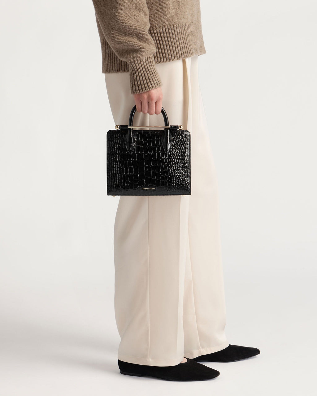 Mini Tote - Croc-Embossed Leather Black