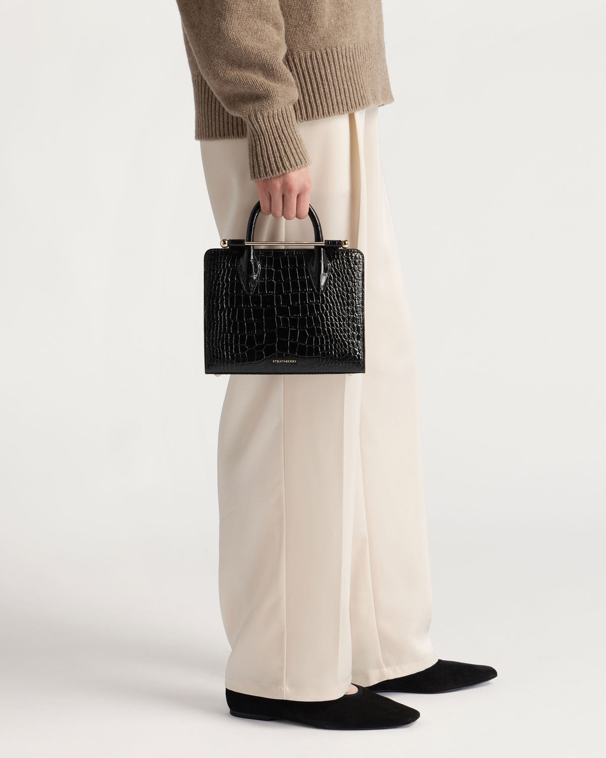 Mini Tote - Croc-Embossed Leather Black