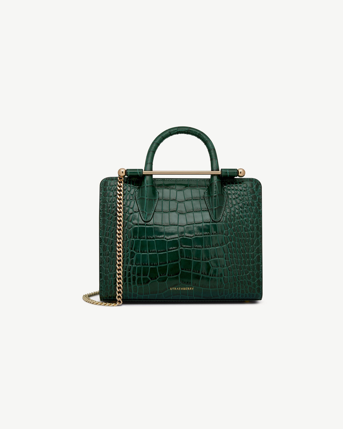 Mini Tote - Croc-Embossed Leather Bottle Green