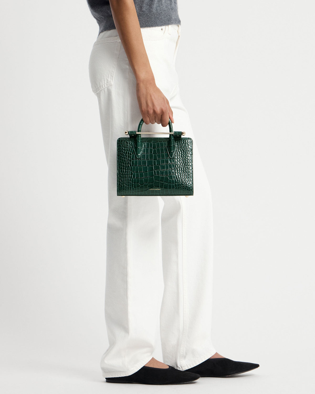 Mini Tote - Croc-Embossed Leather Bottle Green