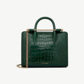 Mini Tote - Croc-Embossed Leather Bottle Green