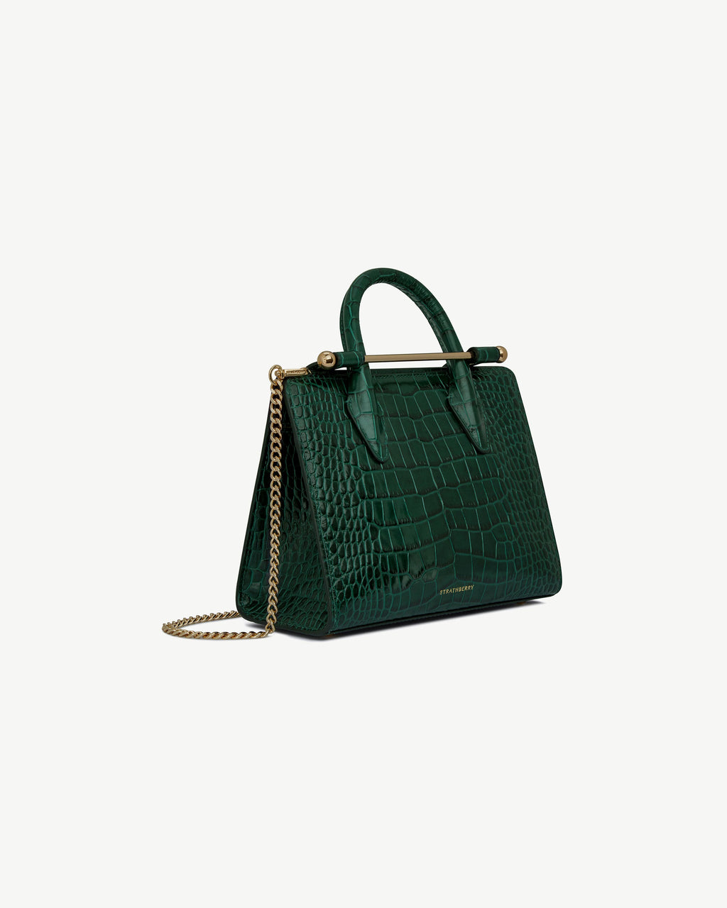 Mini Tote - Croc-Embossed Leather Bottle Green