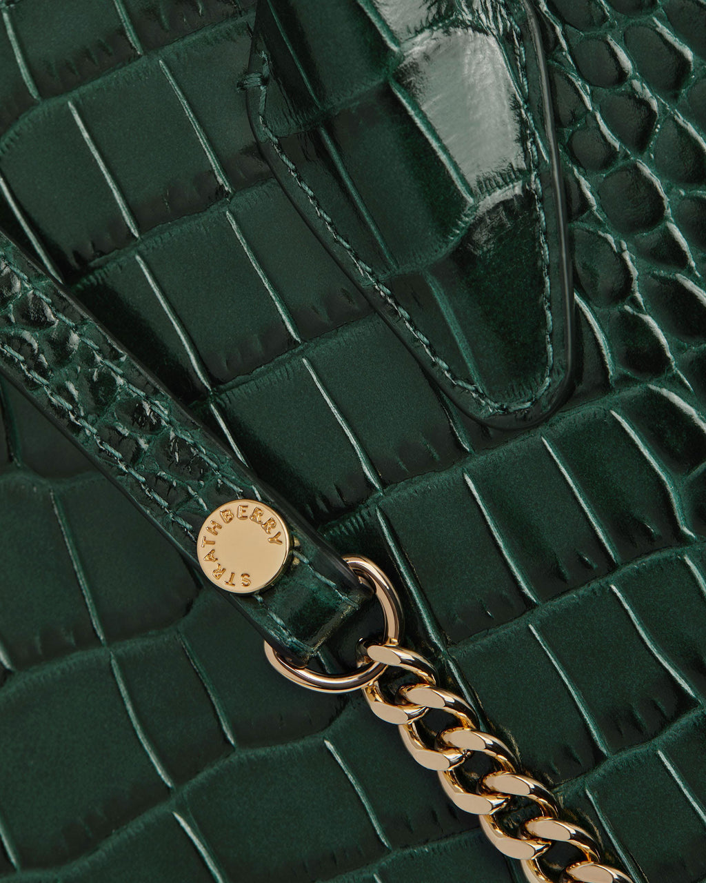 Mini Tote - Croc-Embossed Leather Bottle Green