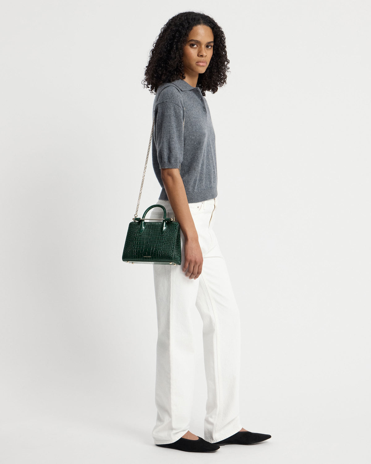 Mini Tote - Croc-Embossed Leather Bottle Green