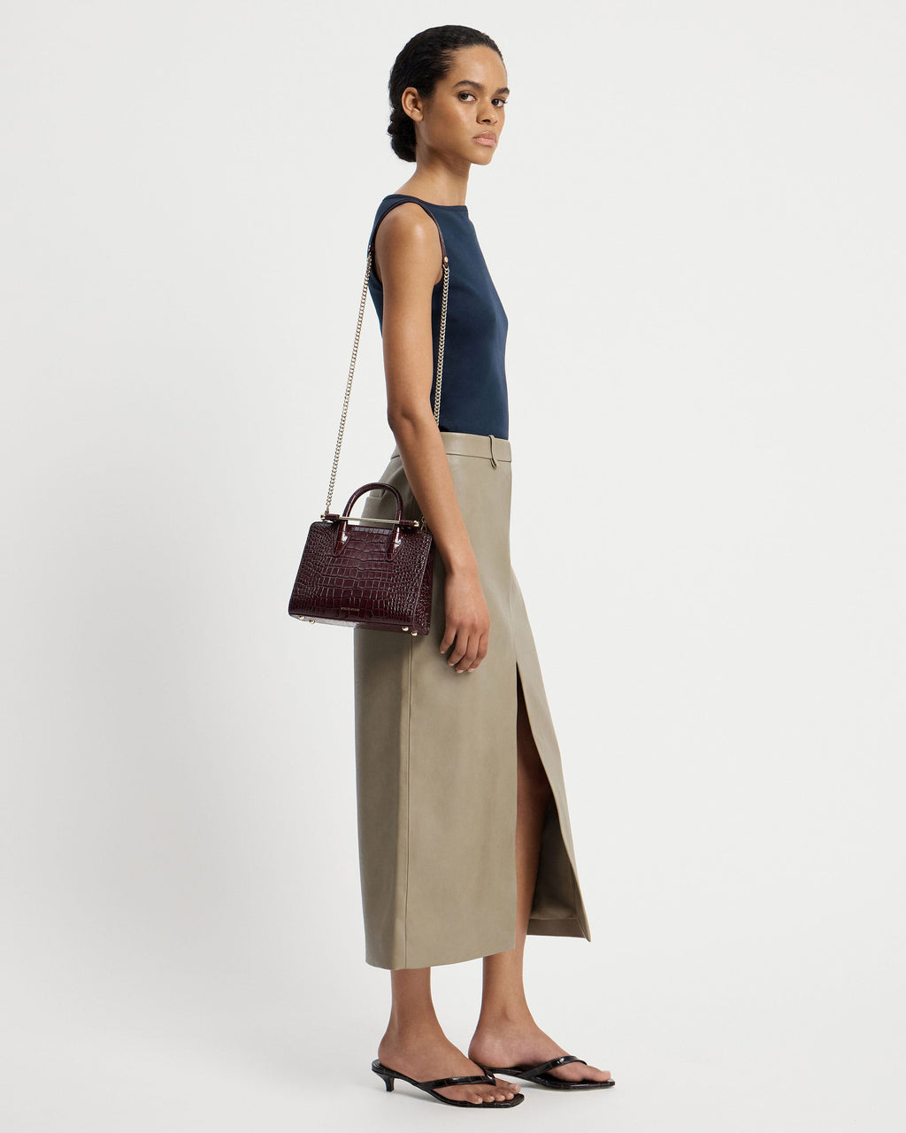 Mini Tote - Croc-Embossed Leather Burgundy