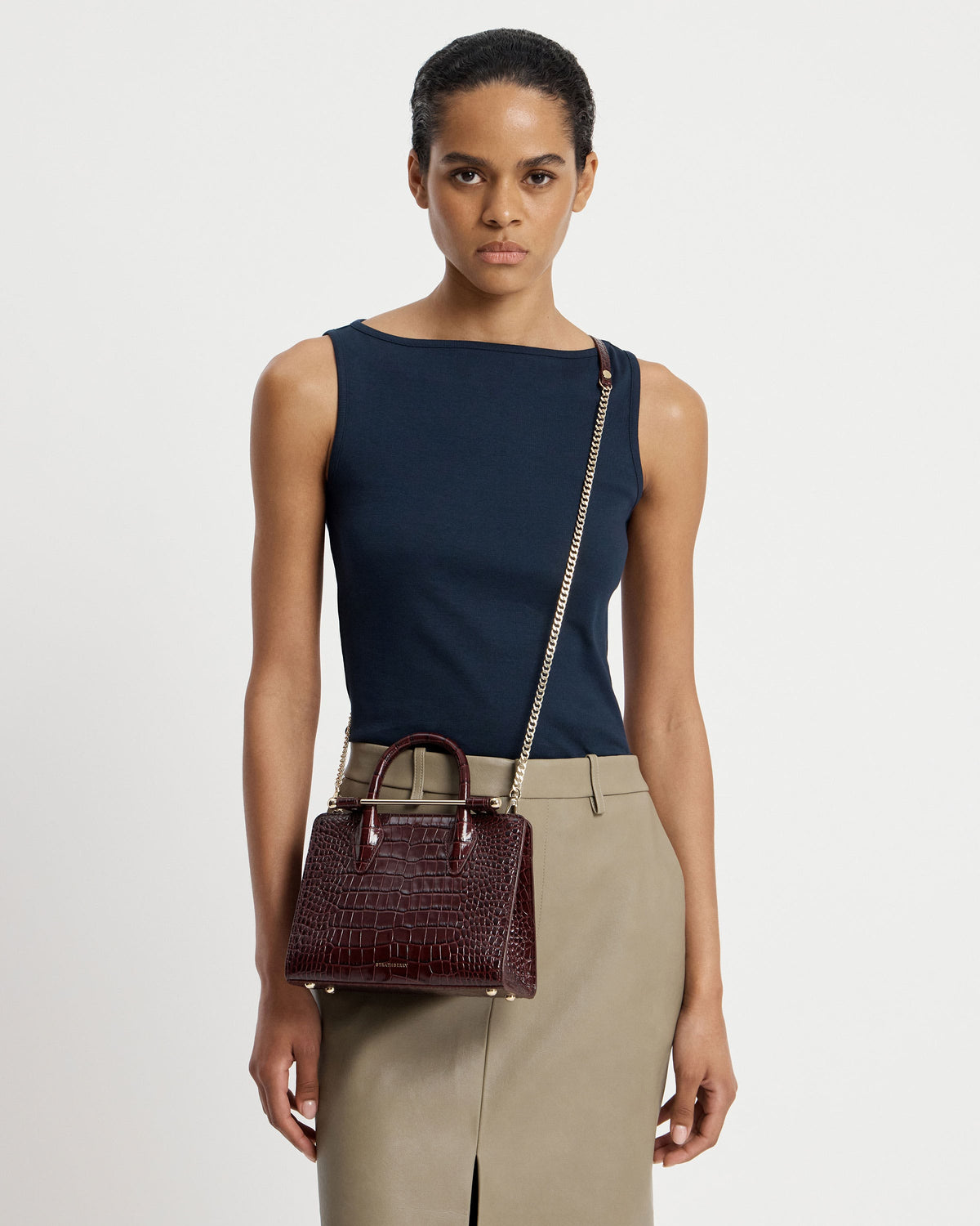 Mini Tote - Croc-Embossed Leather Burgundy