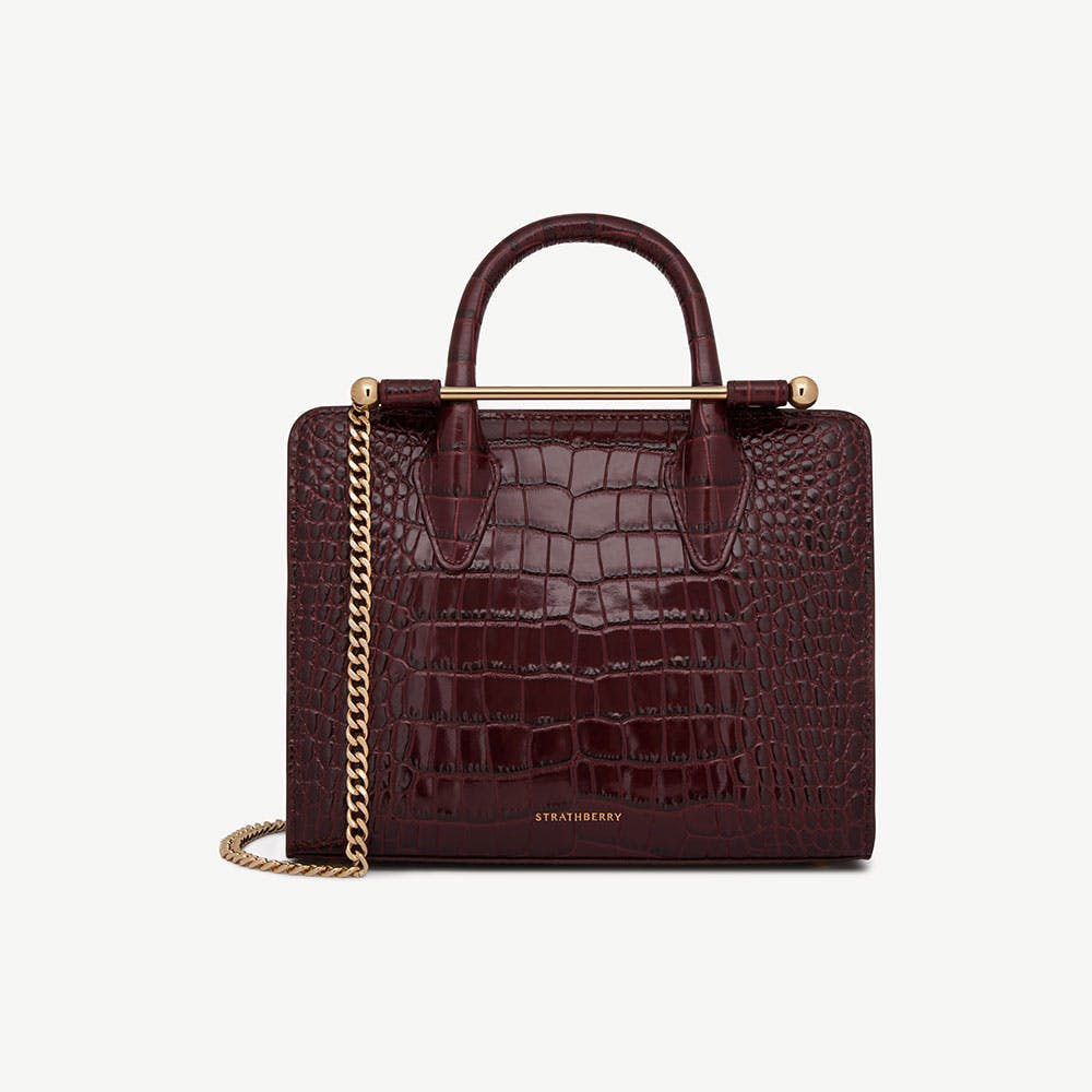 Mini Tote - Croc-Embossed Leather Burgundy