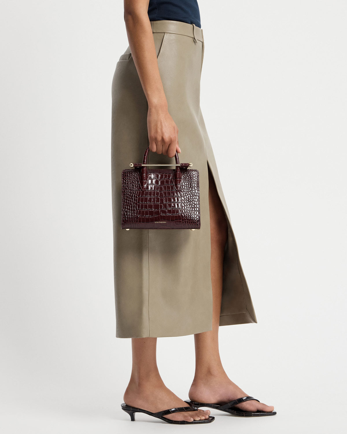 Mini Tote - Croc-Embossed Leather Burgundy