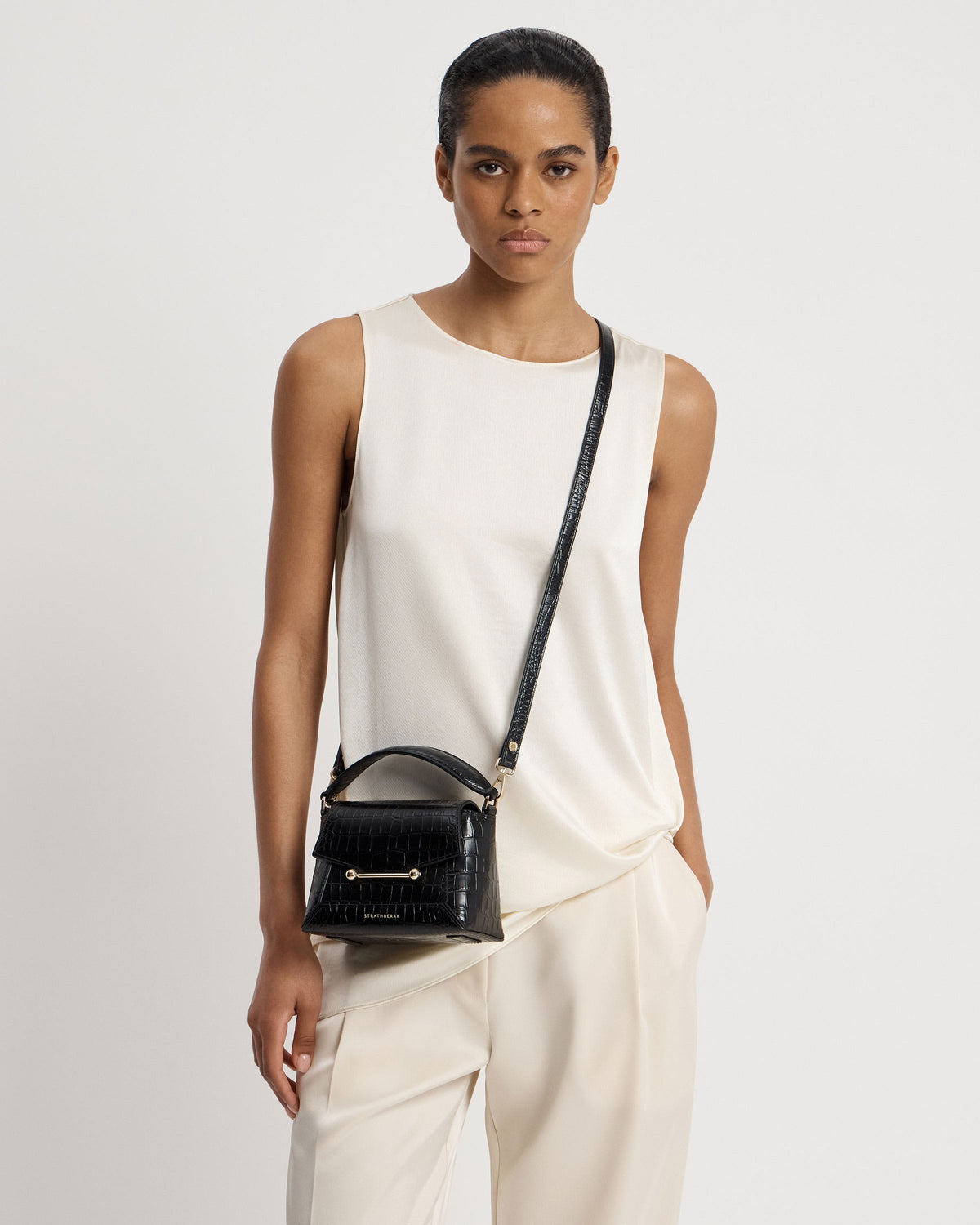 Mosaic Nano - Soft Croc-Embossed Leather Black