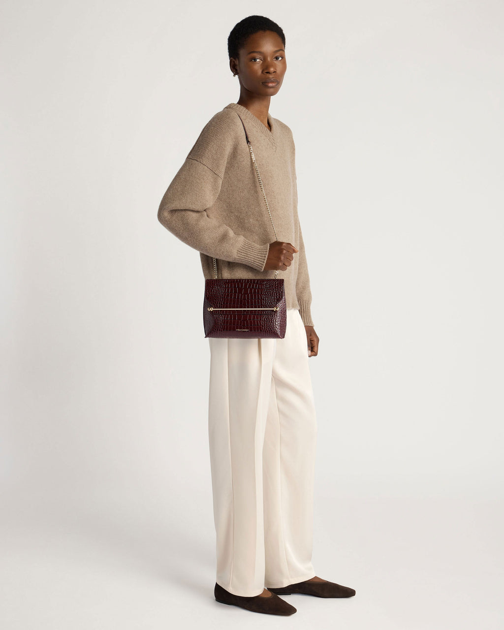 Stylist - Croc-Embossed Leather Burgundy