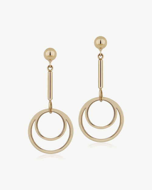 Circle Drop Earrings - 22 Carat Gold Gilded