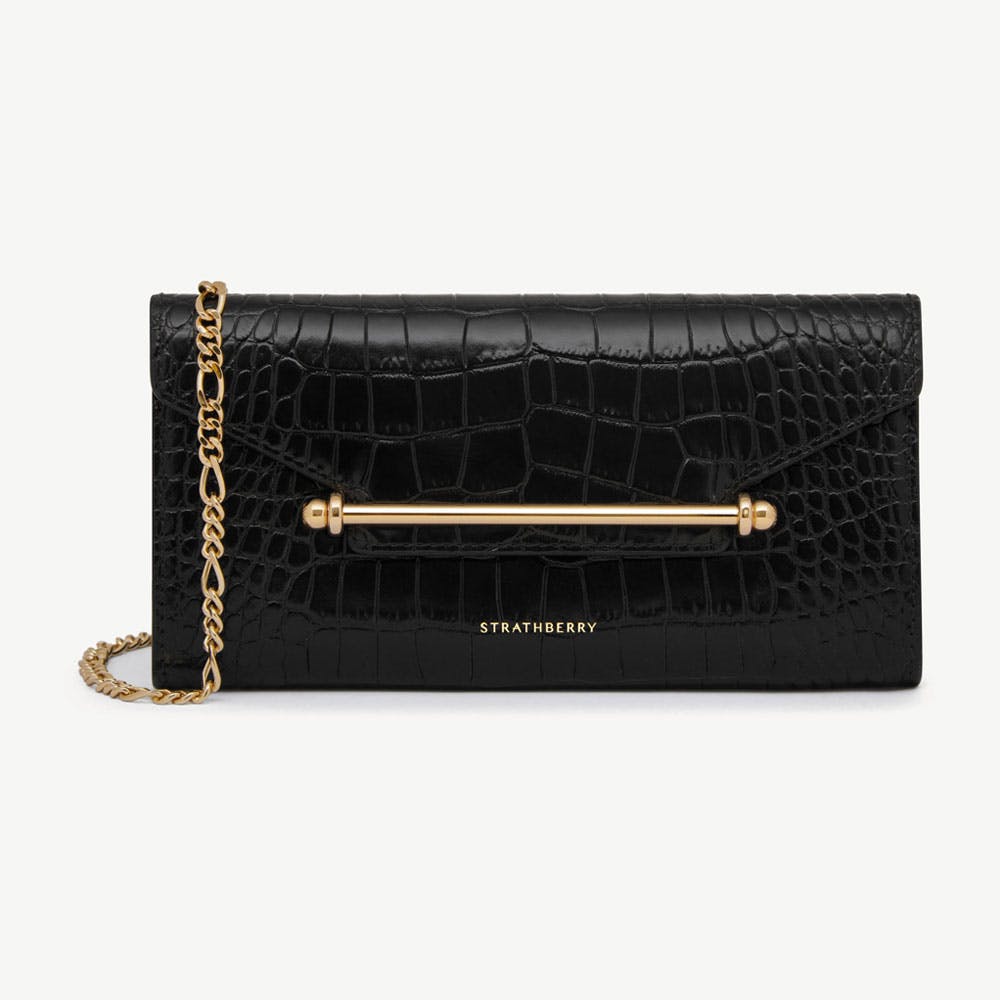 Multrees Chain Wallet - Croc-Embossed Leather Black