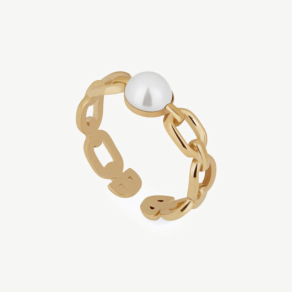 Pearl Link Ring - 22 Carat Gold Gilded
