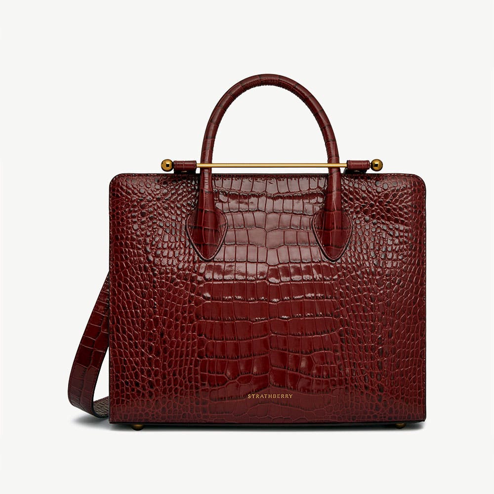 Midi Tote - Croc-Embossed Leather Oxblood
