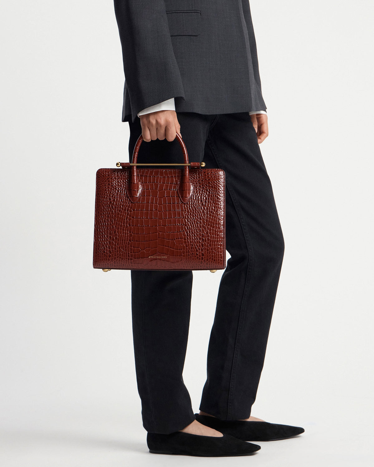 Midi Tote - Croc-Embossed Leather Oxblood