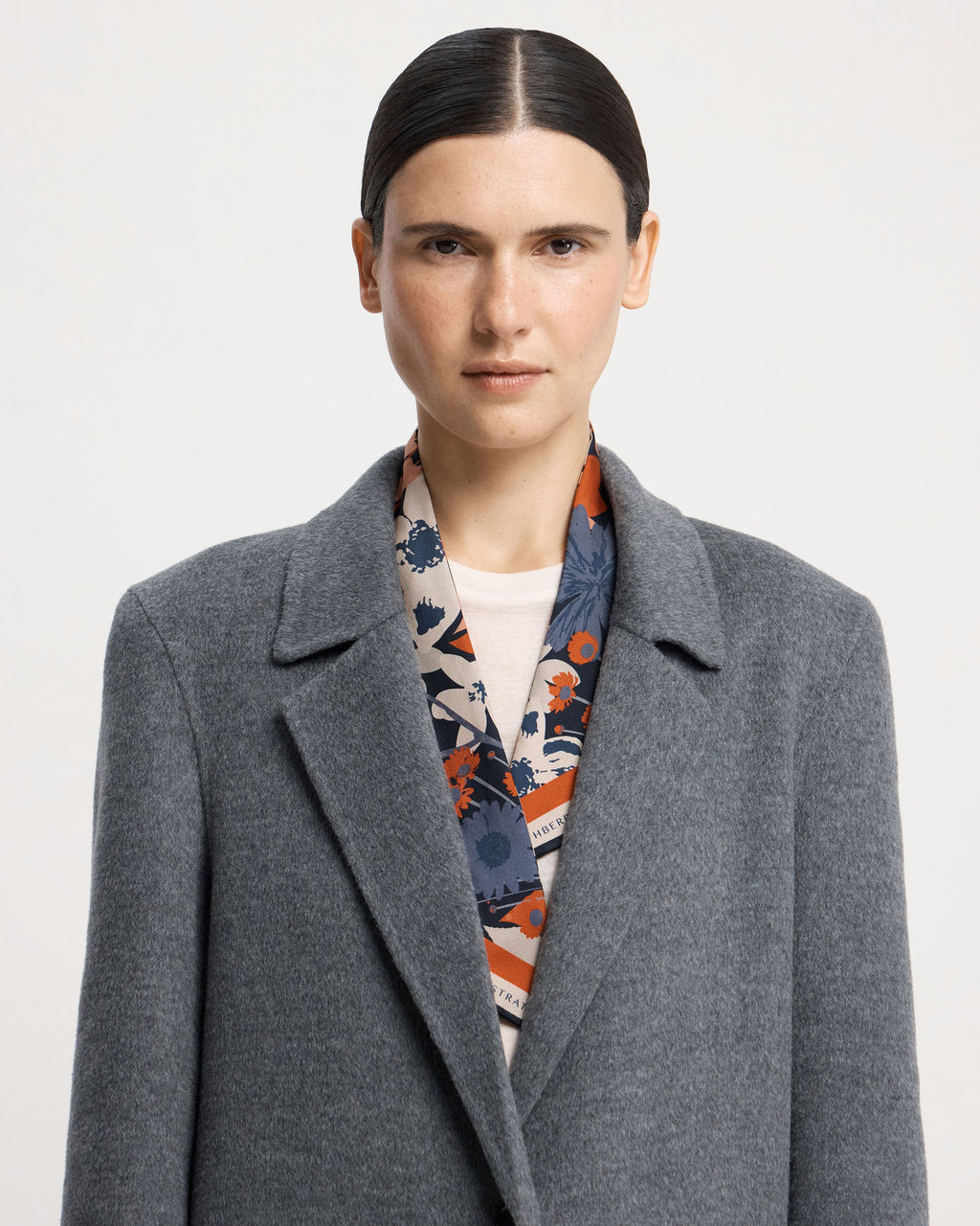 Silk Skinny Scarf - Navy/Red Block Floral