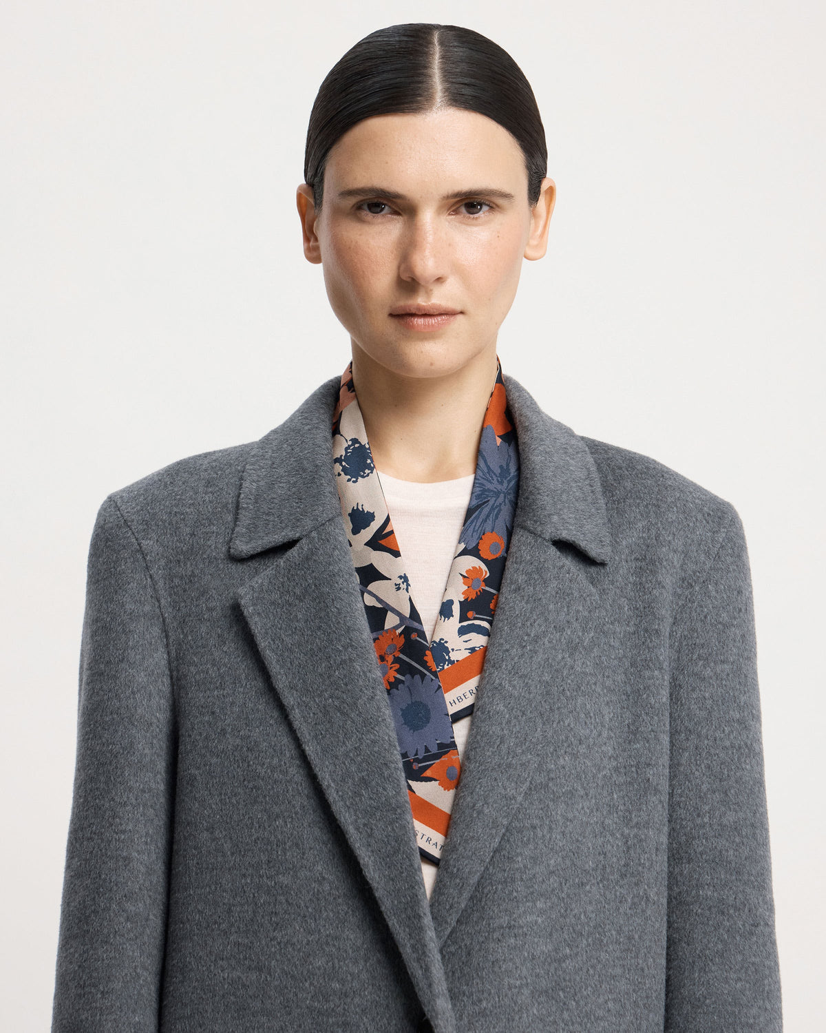 Silk Skinny Scarf - Navy/Red Block Floral
