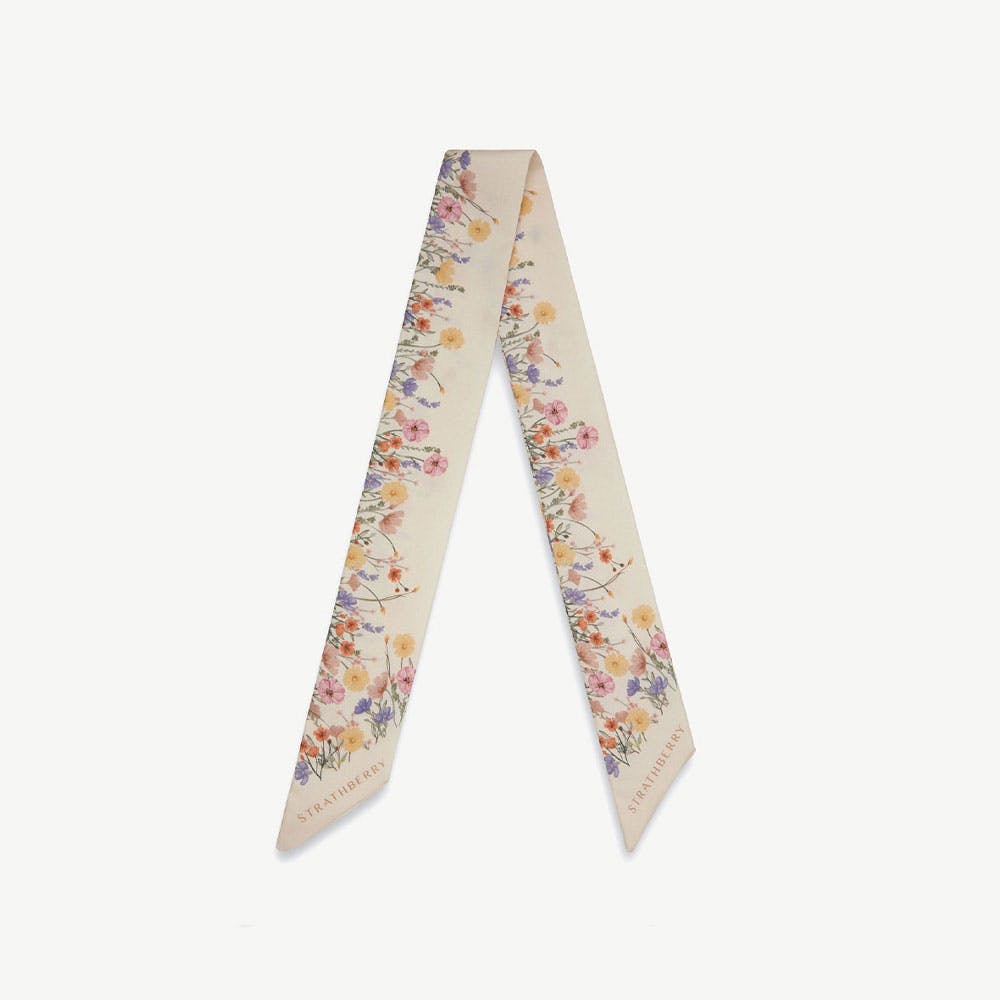 Silk Skinny Scarf - Vanilla Frame Flower Print
