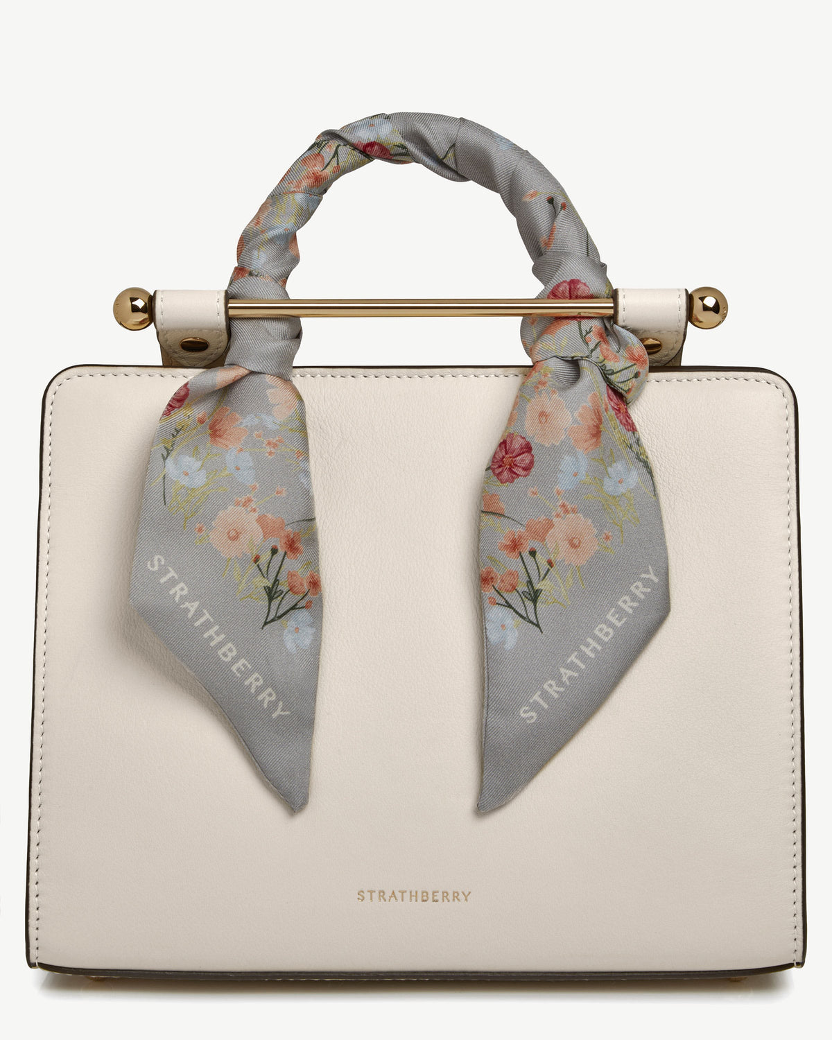 Silk Skinny Scarf - Marble Grey Frame Flower Print