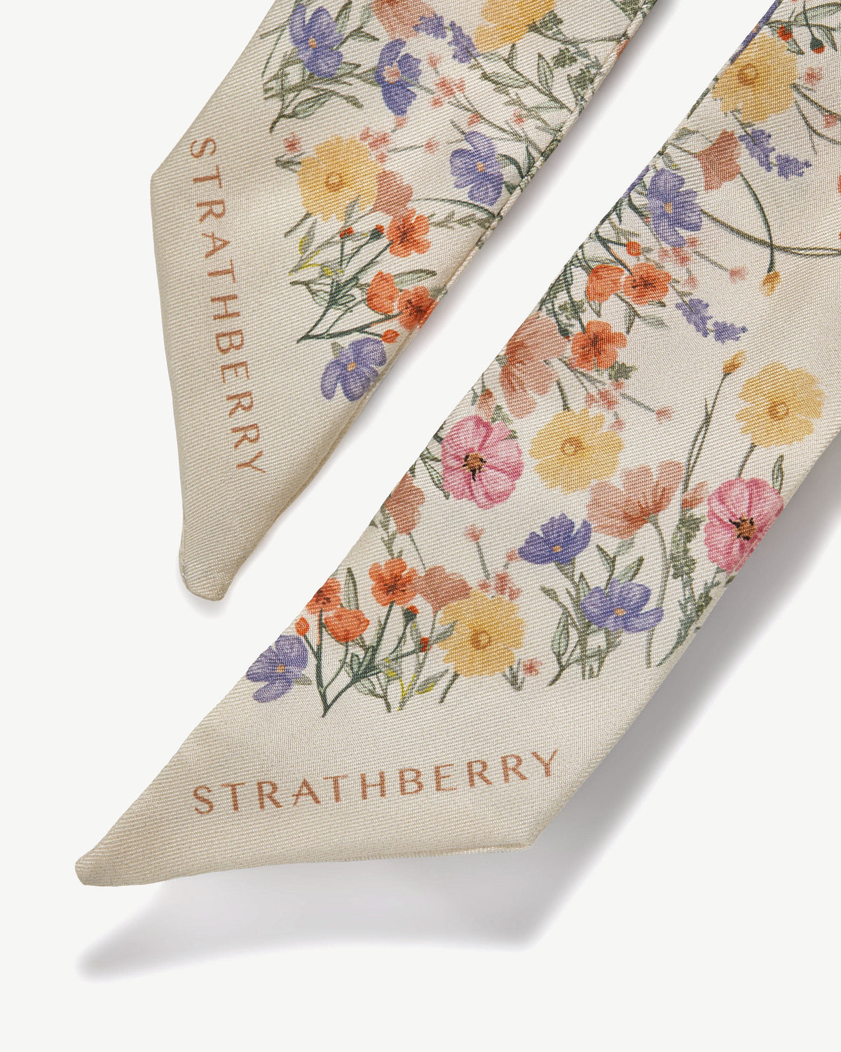 Silk Skinny Scarf - Vanilla Frame Flower Print