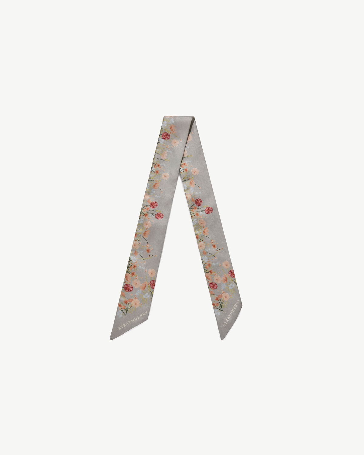 Silk Skinny Scarf - Marble Grey Frame Flower Print