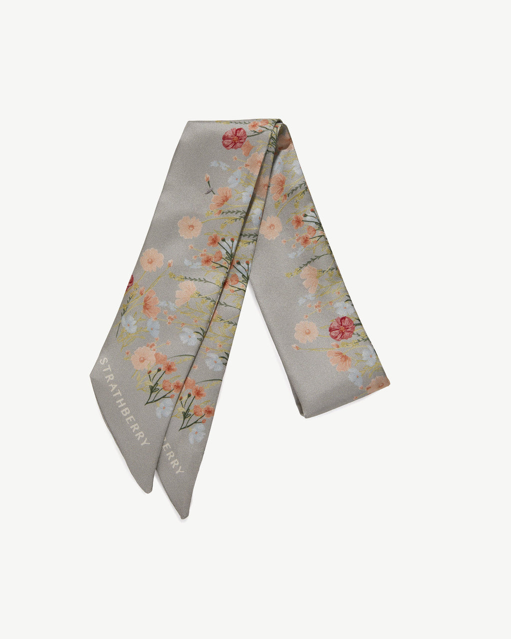 Silk Skinny Scarf - Marble Grey Frame Flower Print