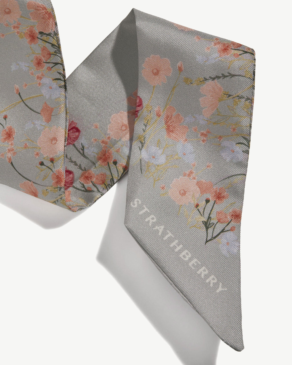 Silk Skinny Scarf - Marble Grey Frame Flower Print
