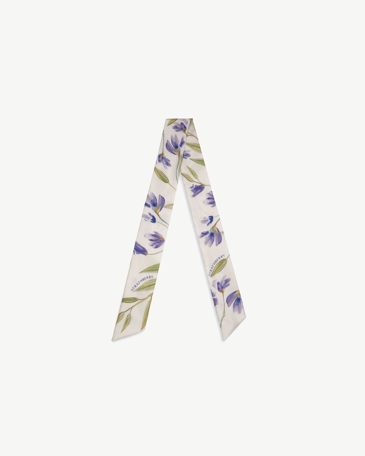 Silk Skinny Scarf - Vanilla/True Blue Watercolour