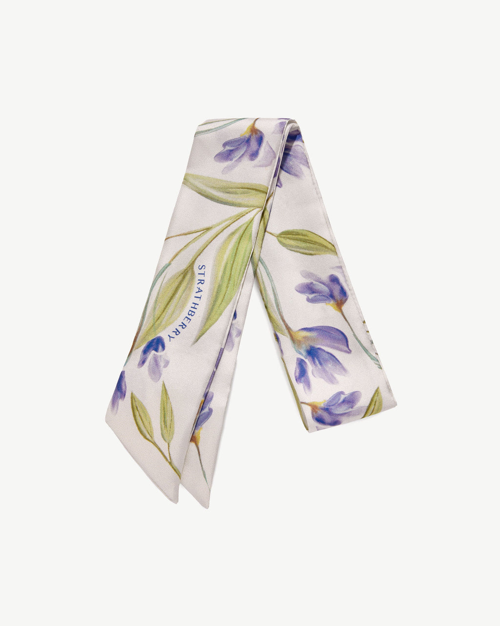 Silk Skinny Scarf - Vanilla/True Blue Watercolour