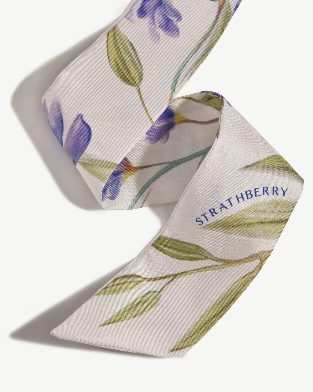 Silk Skinny Scarf - Vanilla/True Blue Watercolour