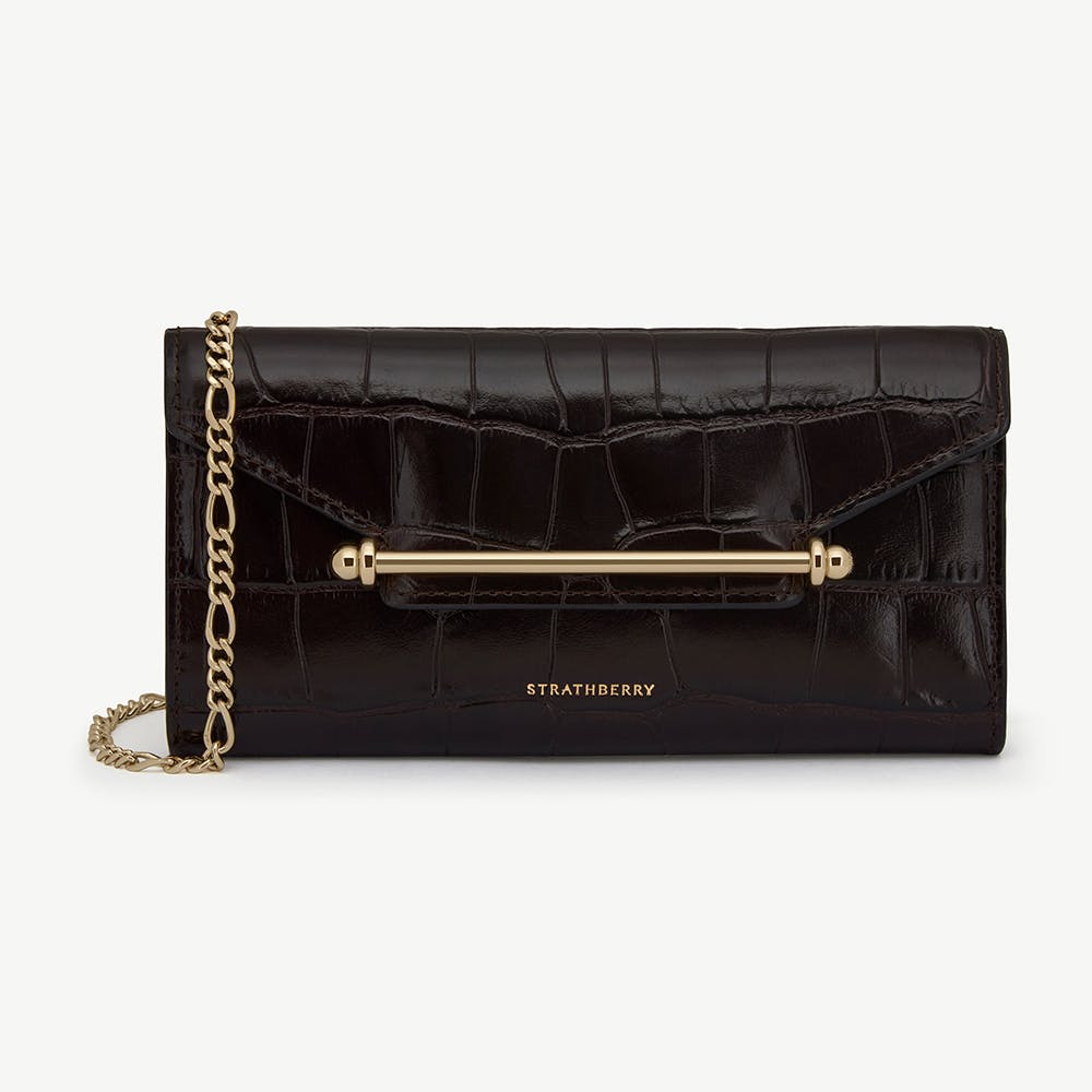 Multrees Chain Wallet - Croc-Embossed Leather Mahogany