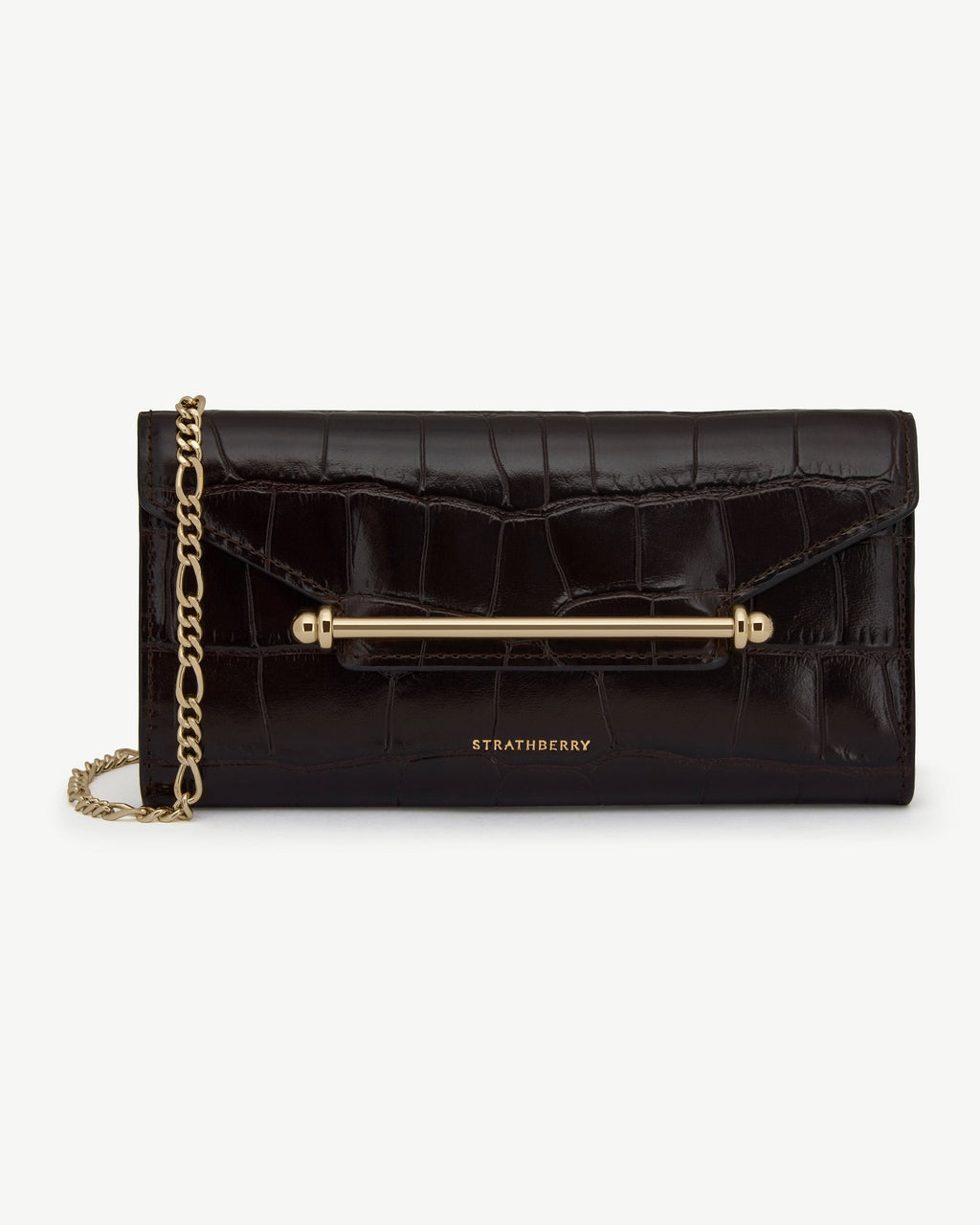 Multrees Chain Wallet - Croc-Embossed Leather Mahogany