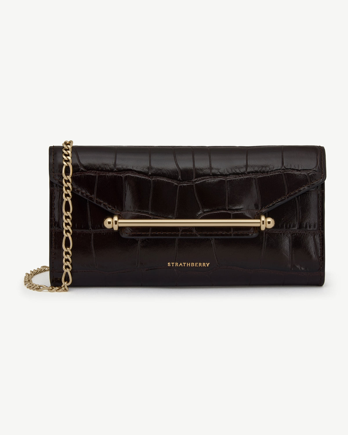 Multrees Chain Wallet - Croc-Embossed Leather Mahogany