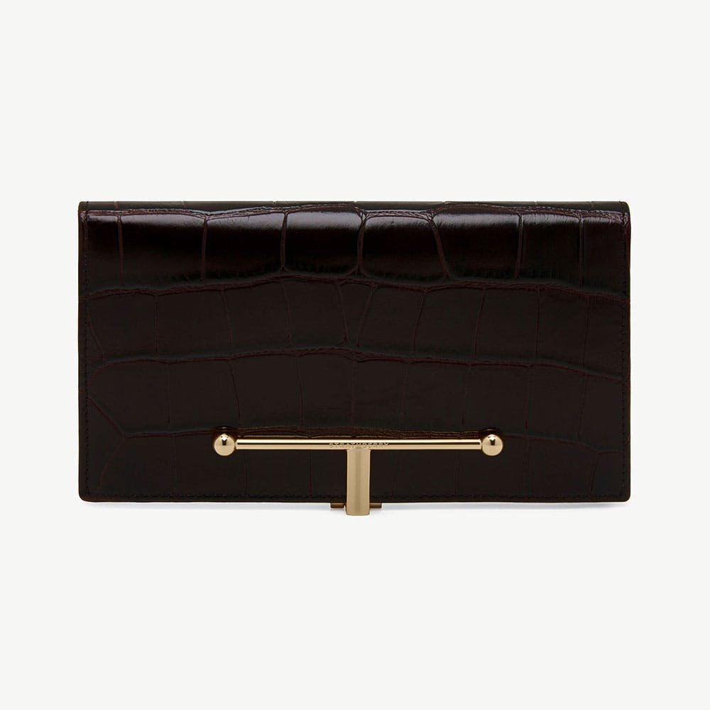 Large Melville Street Wallet - Croc-Embossed Leather Mahogany
