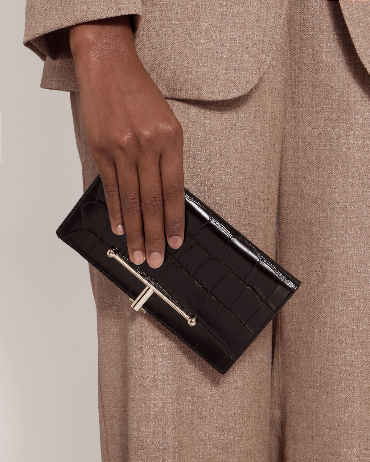 Large Melville Street Wallet - Croc-Embossed Leather Mahogany