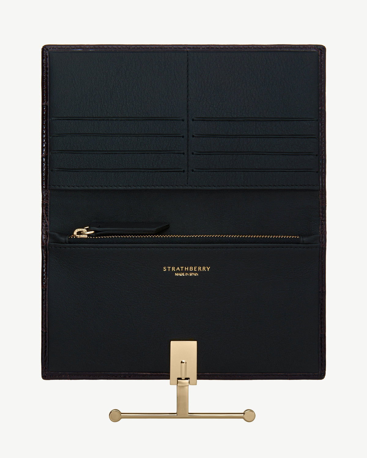 Large Melville Street Wallet - Croc-Embossed Leather Mahogany