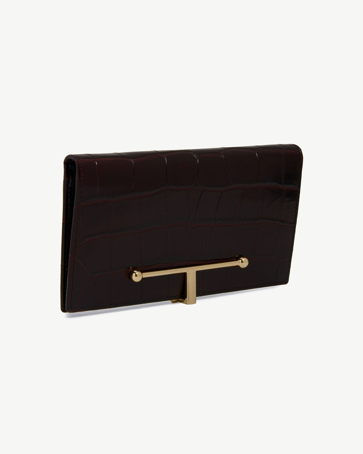 Large Melville Street Wallet - Croc-Embossed Leather Mahogany