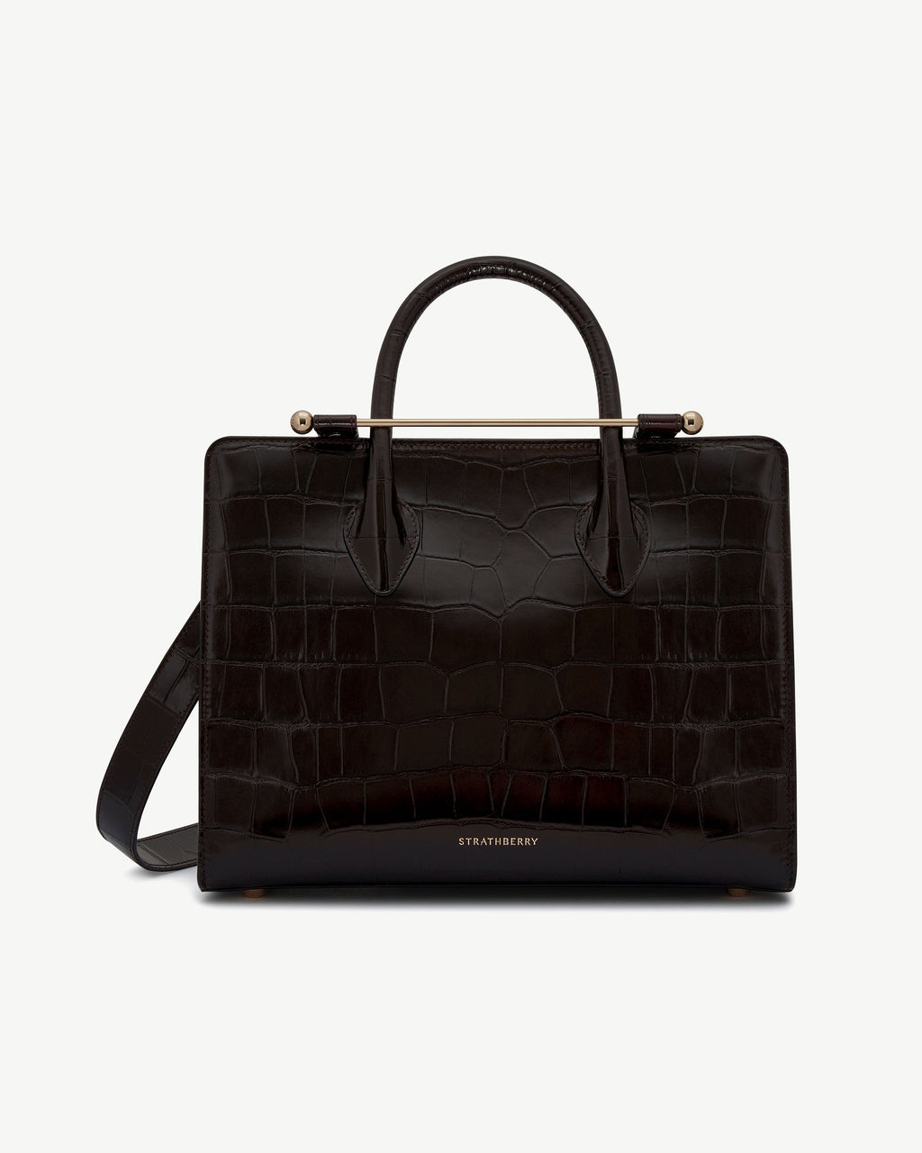 Midi Tote - Croc-Embossed Leather Mahogany