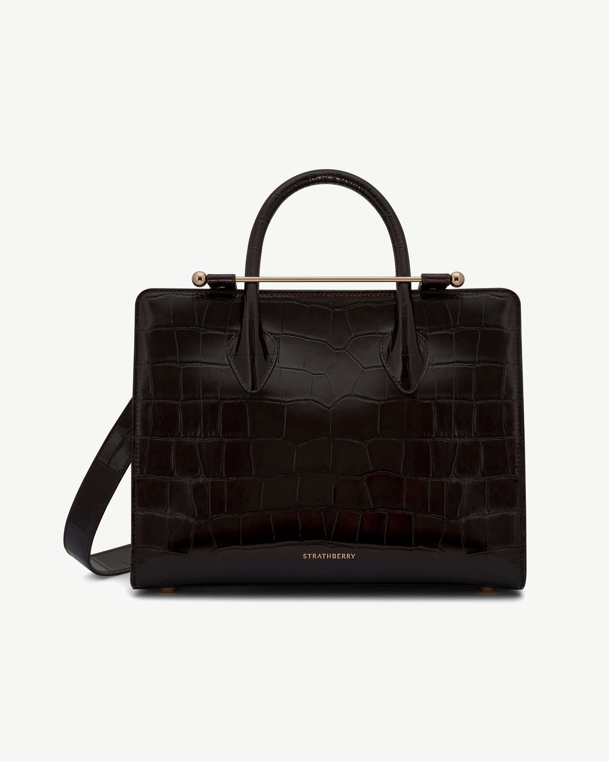 Midi Tote - Croc-Embossed Leather Mahogany