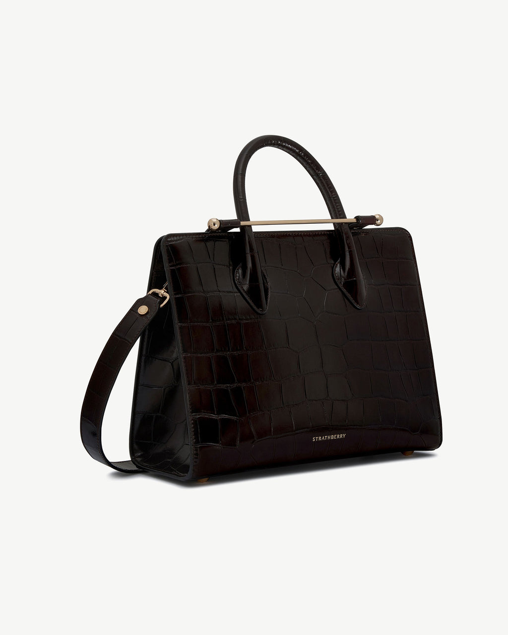 Midi Tote - Croc-Embossed Leather Mahogany