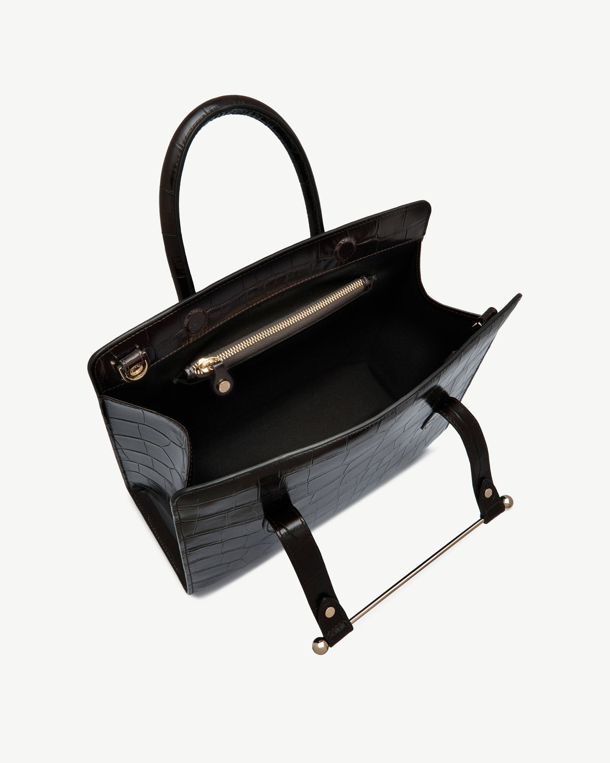 Midi Tote - Croc-Embossed Leather Mahogany