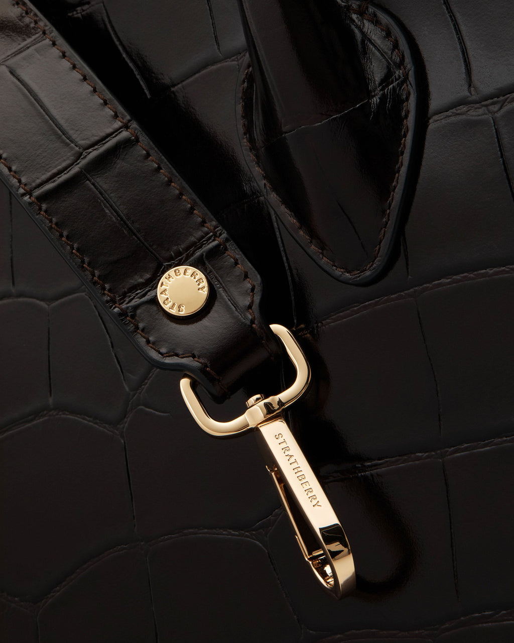 Midi Tote - Croc-Embossed Leather Mahogany