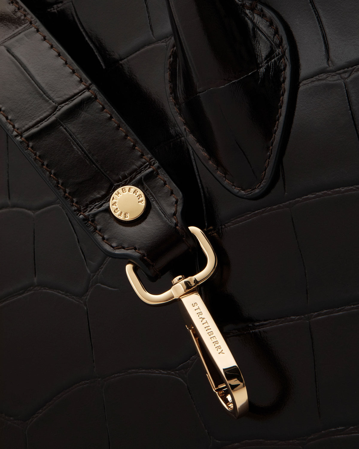 Midi Tote - Croc-Embossed Leather Mahogany