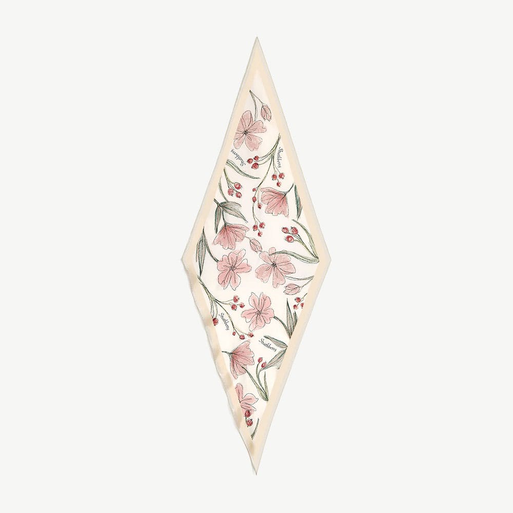 Silk Diamond Scarf - Butter Yellow Berry Flower