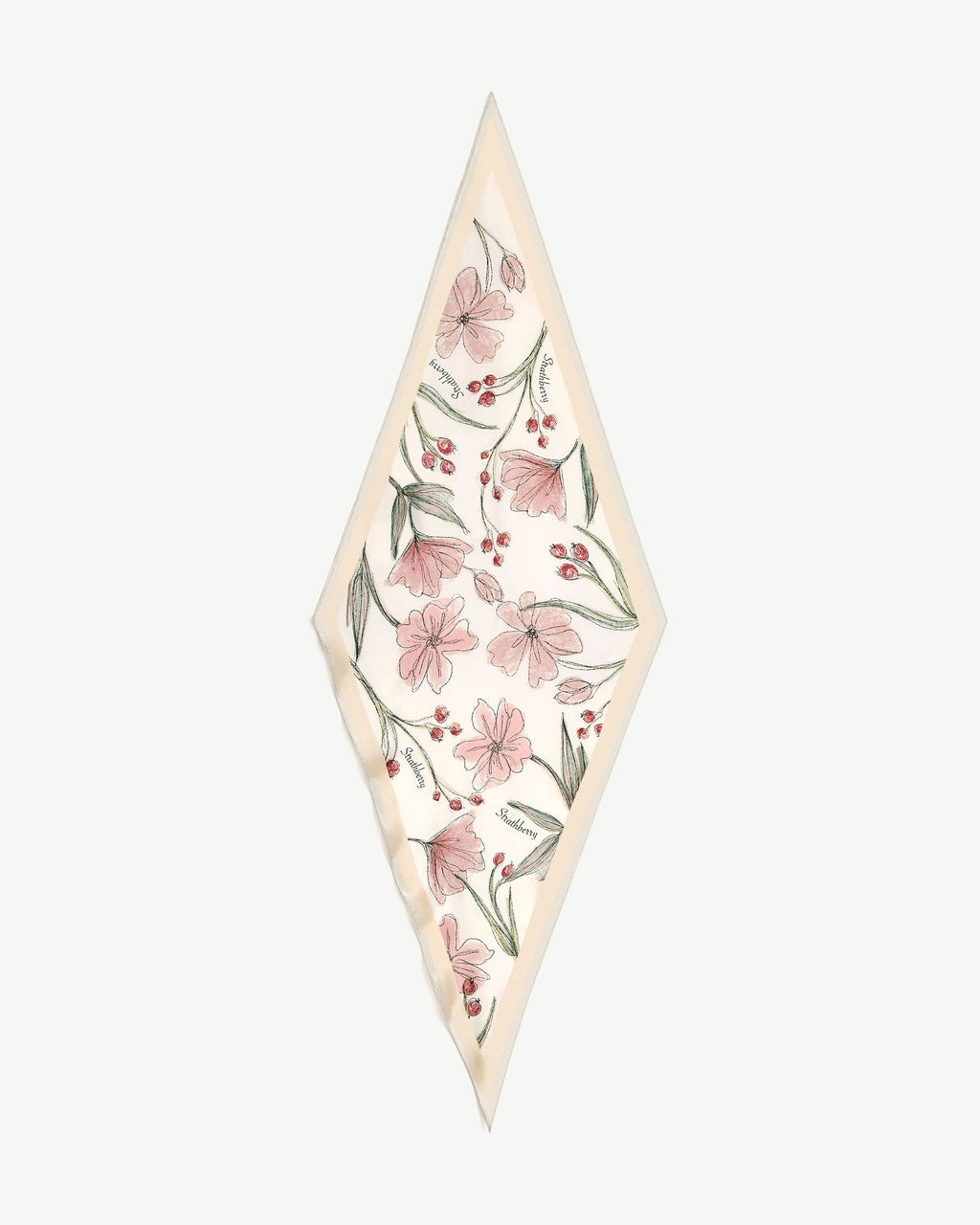 Silk Diamond Scarf - Butter Yellow Berry Flower